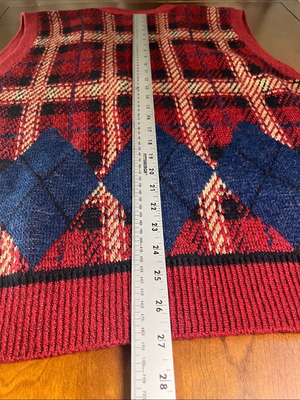 VTG Jantzen Red, Navy & Cream Plaid Knit Button Vest Large - Picture 4 of 5
